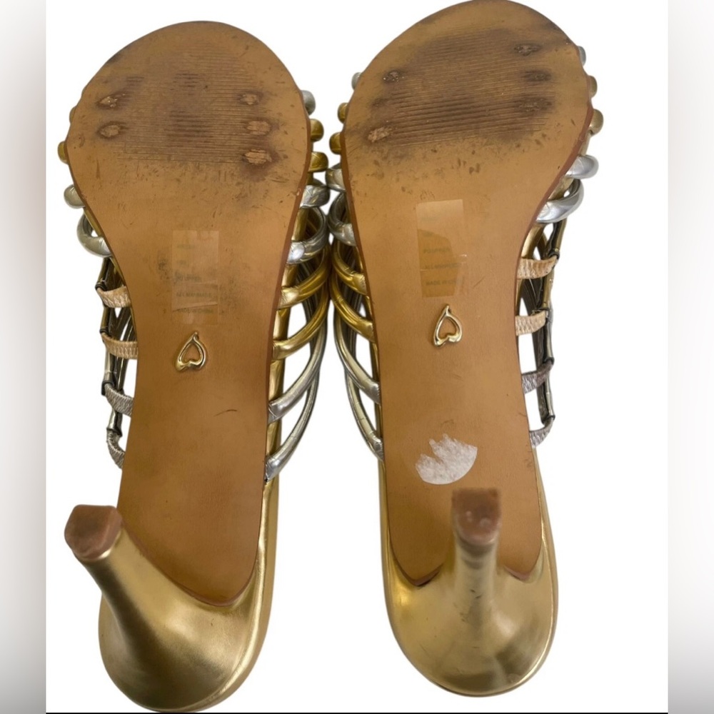 Thalia Sodi Gold & Silver Metallic Strappy Dress Sandals/Mules/Heels. Sz. 10 - Picture 6 of 6